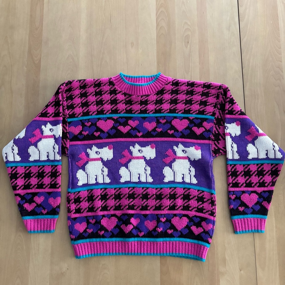 Vintage Kids Sweater. Adorable Scottie Dog Design. Bright & Colorful Size 10/12